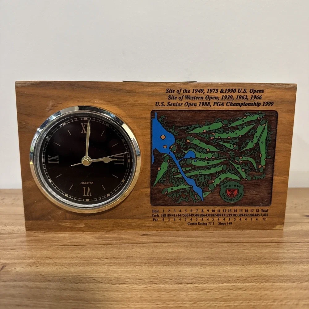 Medinah Country Club US Open Golf Course Quartz Clock Desk Plaque Map Illinois